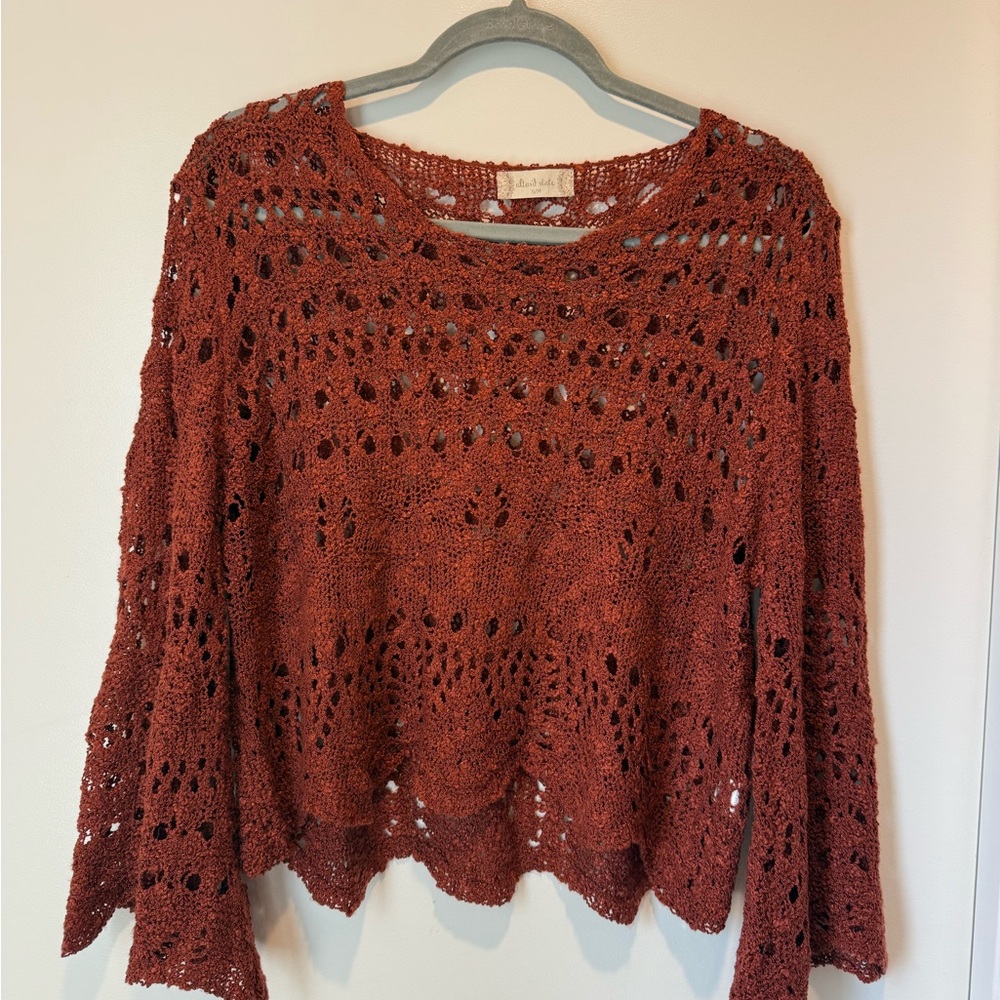 Altar'd State Rust Open-Knit Lightweight Sweater